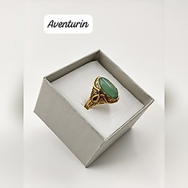 Bronz Kaplama Aventurin Taşı Ayarlanabilir Yüzük