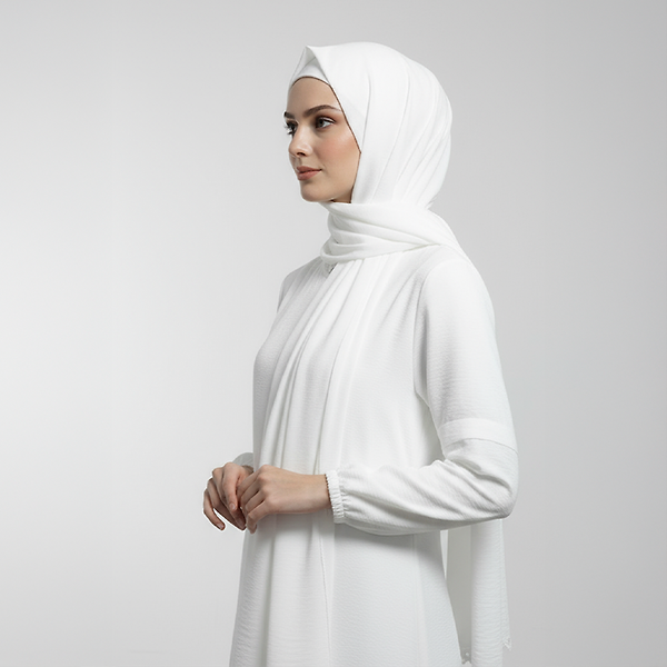 Kendinden Şallı Namaz Elbisesi Beyaz 2 Beden