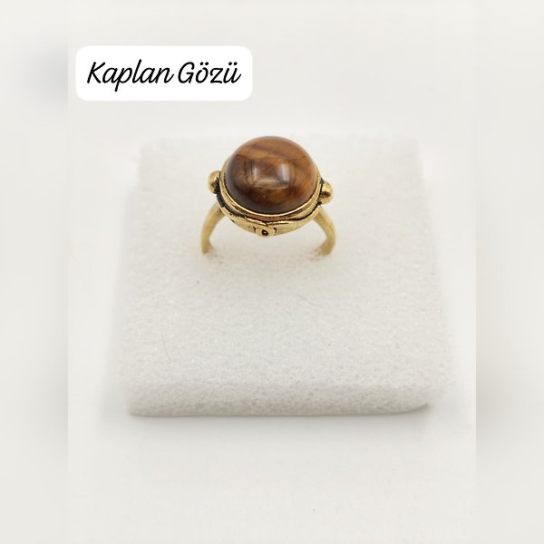 Bronz Kaplama Kaplan Gözü Taşı Yüzük