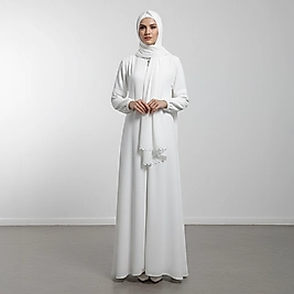 Kendinden Şallı Namaz Elbisesi Beyaz