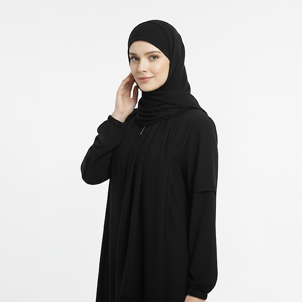 Kendinden Şallı Namaz Elbisesi Siyah 3 Beden
