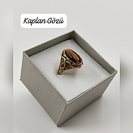 Bronz Kaplama Kaplan Gözü Taşı Ayarlanabilir Yüzük
