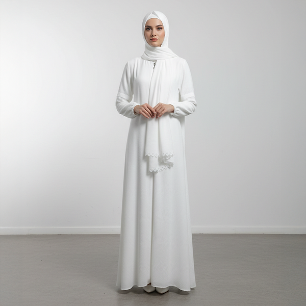 Kendinden Şallı Namaz Elbisesi Beyaz 2 Beden