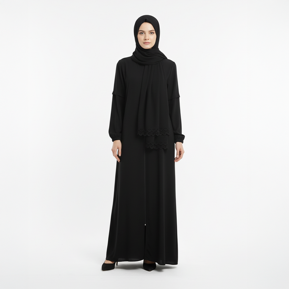 Kendinden Şallı Namaz Elbisesi Siyah