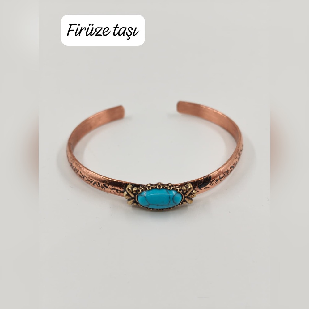 Firuze Taşlı Bakır Bileklik