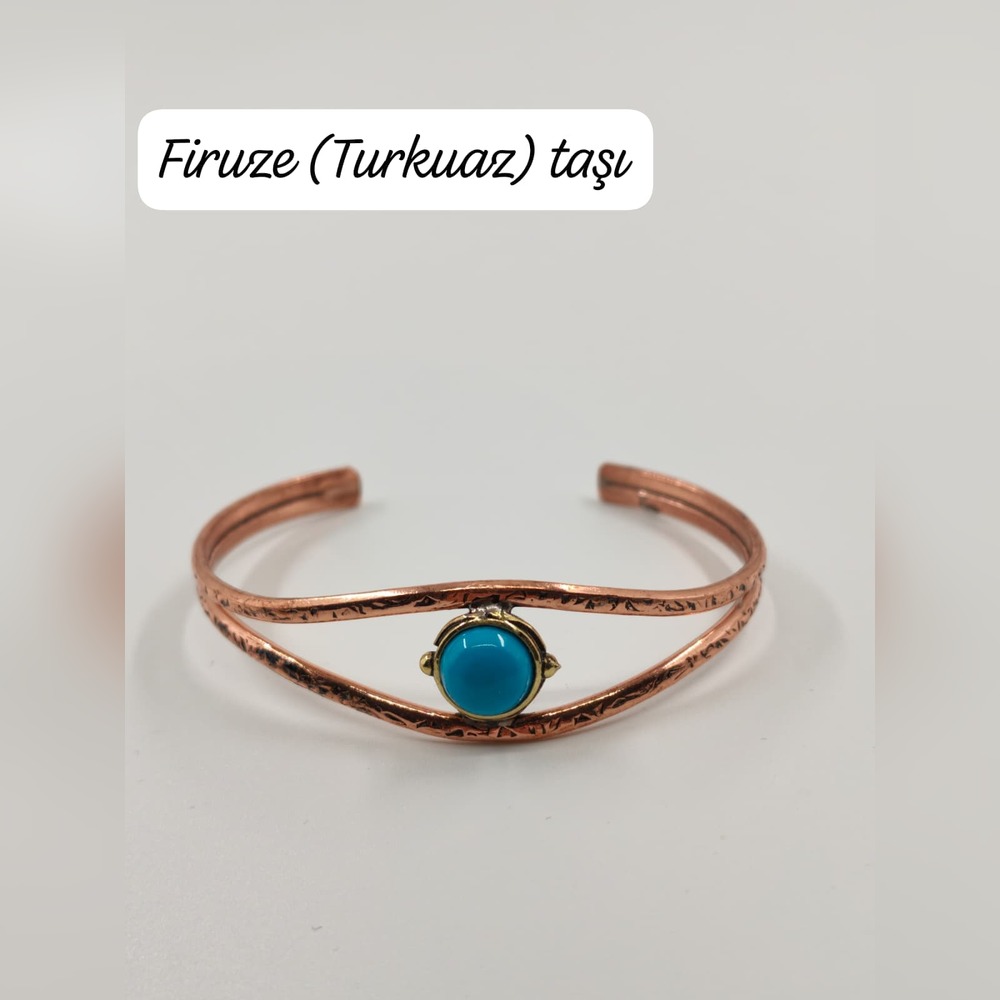 Firuze (Turkuaz) Taşlı Bakır Bileklik