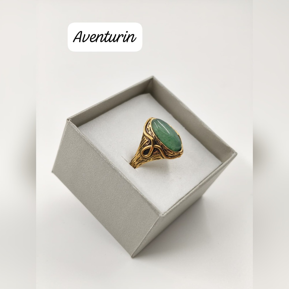 Bronz Kaplama Aventurin Taşı Ayarlanabilir Yüzük