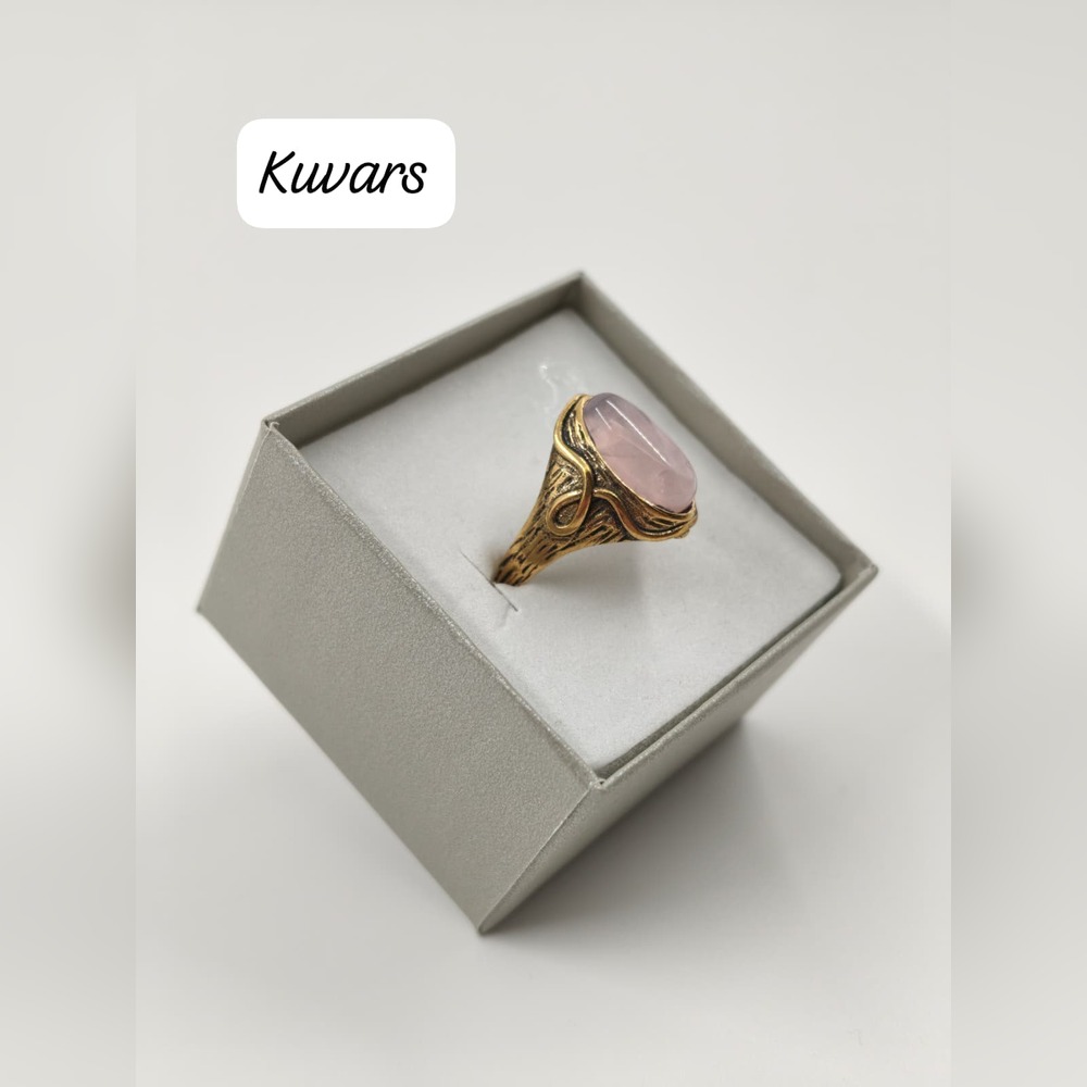 Bronz Kaplama Kuvars Taşı Ayarlanabilir Yüzük